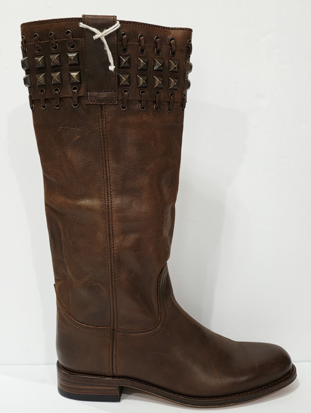 Sendra 9177 Stud Lace Brown Leather Boot High Knee Riding Biker Women 8 New